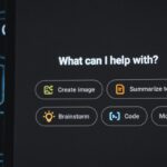 Backlit keyboard with an AI assistant interface glowing on screen