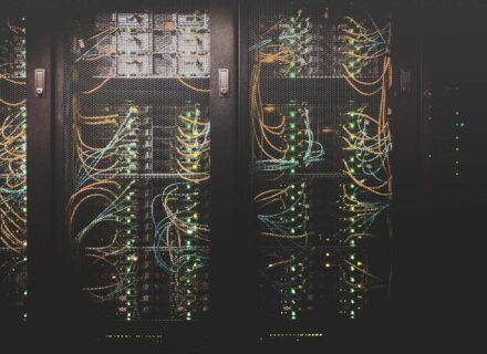 Server racks with network cables — self-hosted automation infrastructure