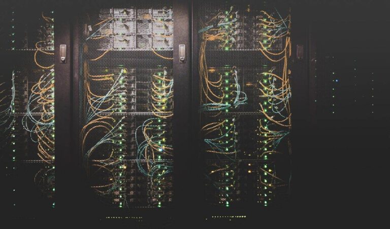 Server racks with network cables — self-hosted automation infrastructure