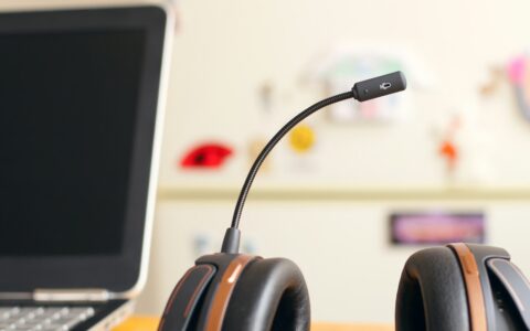 A customer support headset resting beside a laptop on a desk